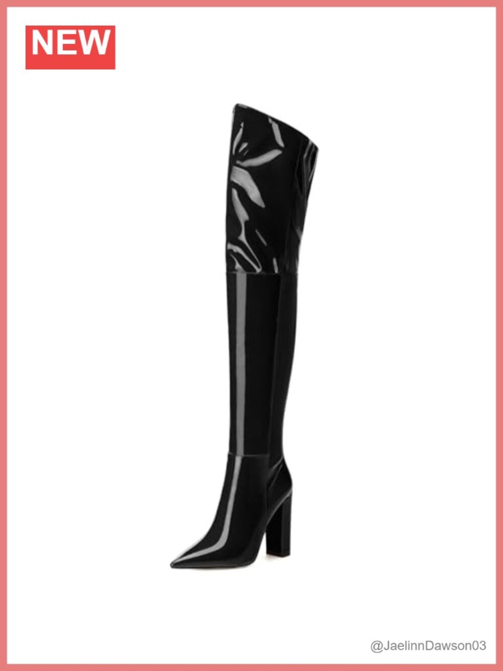 Patent Leather Over the Knee Boots Pointed Toe Chunky Heel Side Zip